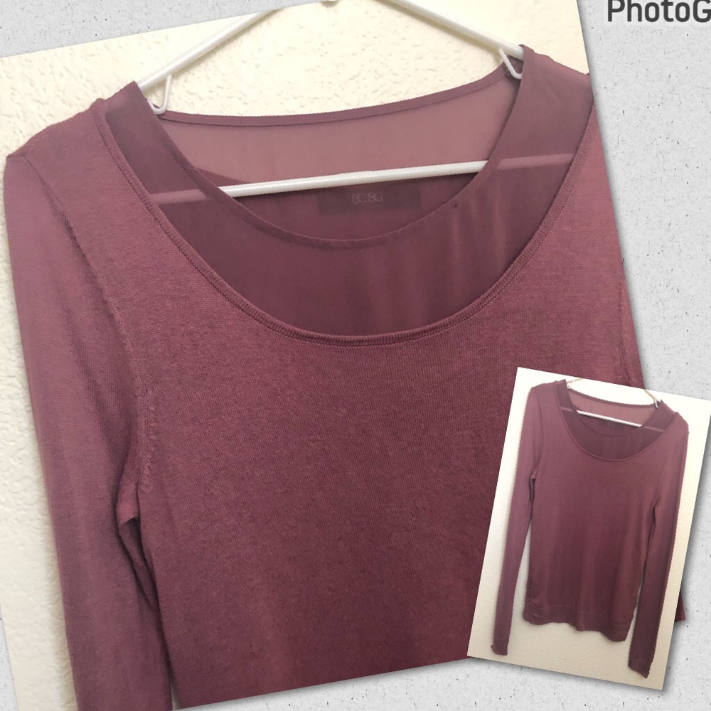 BCBG PARIS Womens (XS-S) Layered Sweater Long Sleeve Plum Button Accent